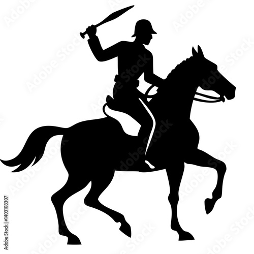 Dynamic Equestrian Warrior Riding Horse with Sword Gripping Mane for Adventure Themes