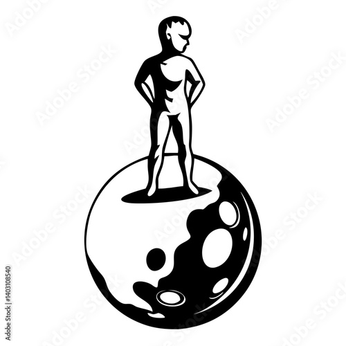 Confident Boy Standing on a Moon Symbolizing Dreams and Exploration for Creative Projects