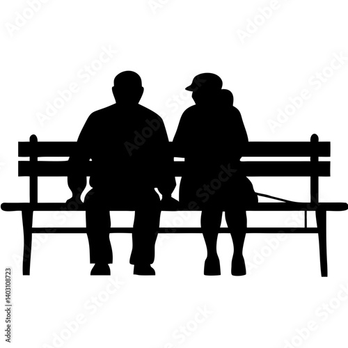 Elderly Couple Sitting on Park Bench Silhouette for Romantic Themes and Relationship Illustrations