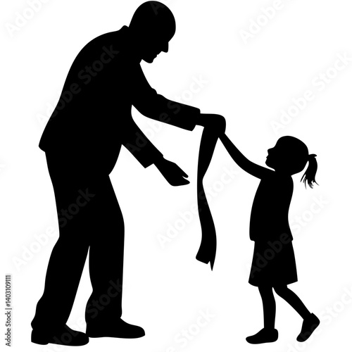 Father and Daughter Bonding Moment Silhouette Holding Ribbon Symbolizing Love and Connection