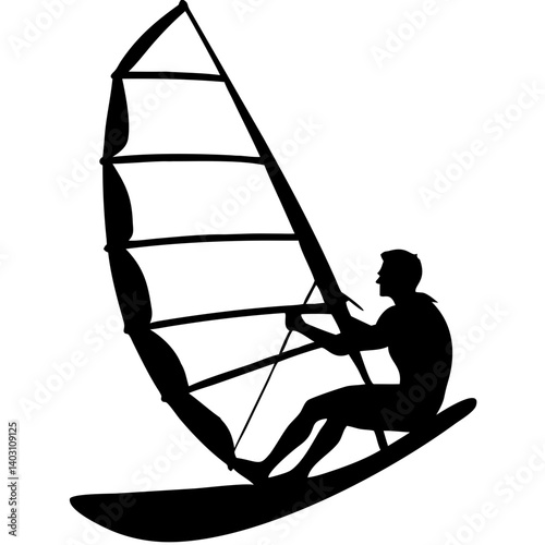 Dynamic Windsurfing Silhouette Design for Outdoor Adventure Themes and Graphic Projects
