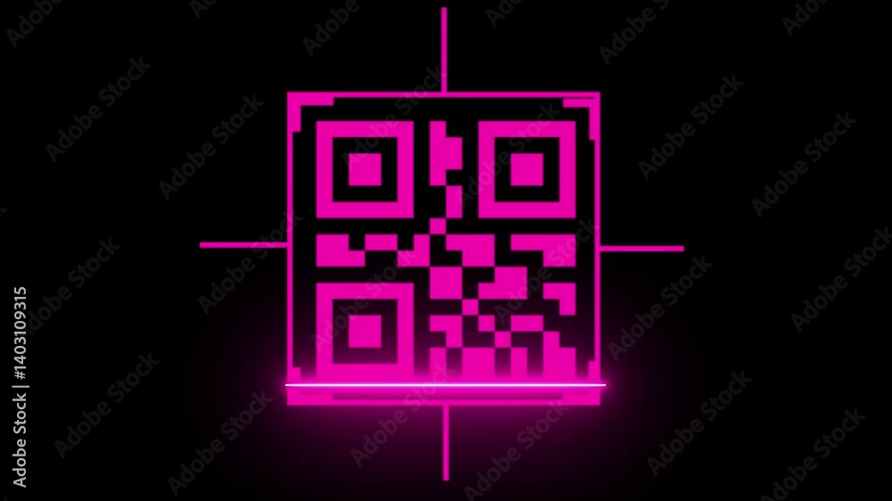 QR code animation. Scan qr code icon with red laser, QR code scanner animated.