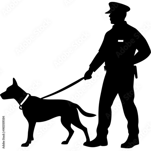 Police Officer Walking Dog Silhouette Ideal for Tattoos and Coloring Books