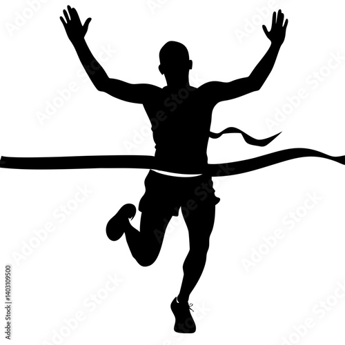 Running Athlete Crossing Finish Line Vector Silhouette for Sports Design and Fitness Themes