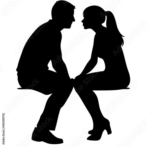 Couple Silhouette Sitting Together Romantic Love Connection Artwork for Tattoos and Designs