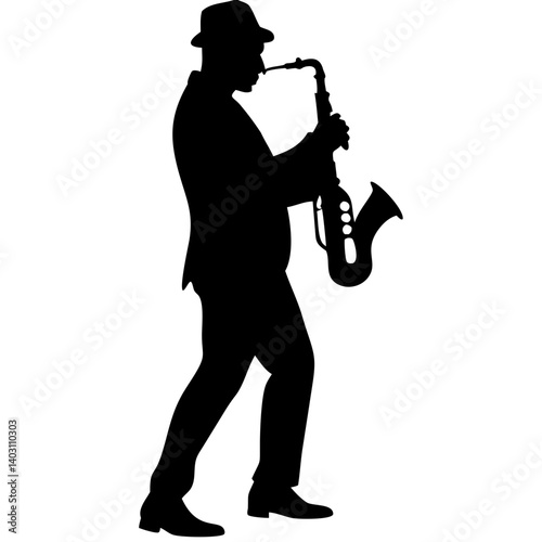 Saxophone Player Silhouette Jazz Musician Performing Dynamic Solo Artistic Design