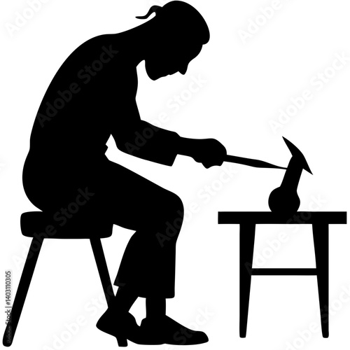 Silhouette of Blacksmith Forging Metal with Hammer and Anvil Craftsmanship Art Design