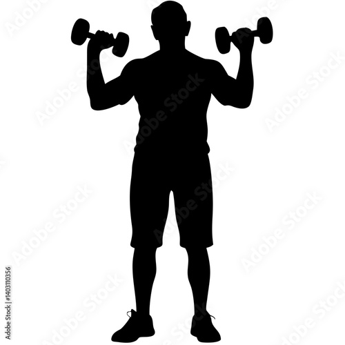 Silhouette of a Muscular Man Lifting Dumbbells in a Strong Pose for Fitness and Gym Themes