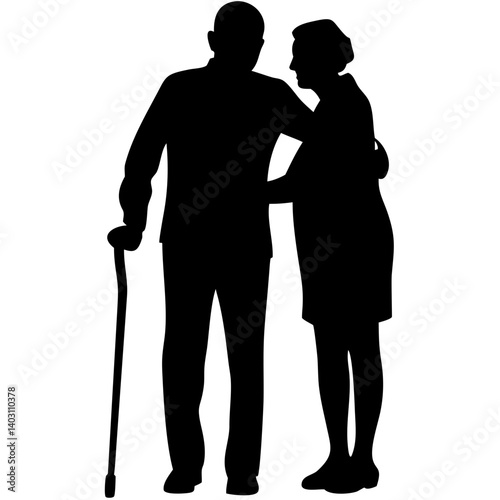 Couple Embracing Silhouette Depicting Love Support and Connection for Caregiving Themes