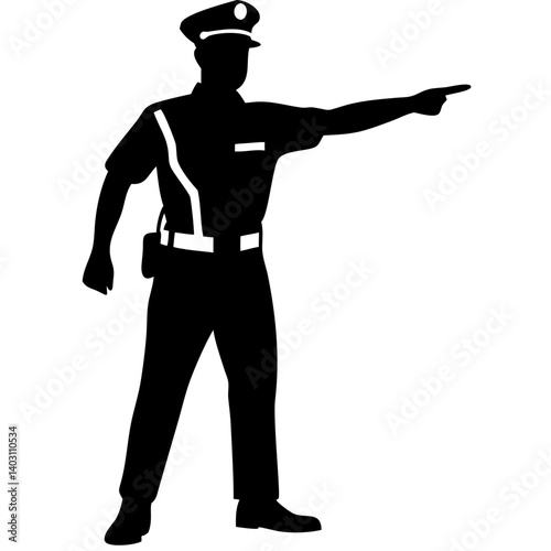 Police Officer Silhouette Pointing Direction for Traffic Control and Safety Signage Design
