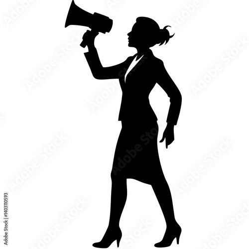 Empowered Businesswoman Silhouette with Megaphone for Leadership and Advocacy Designs