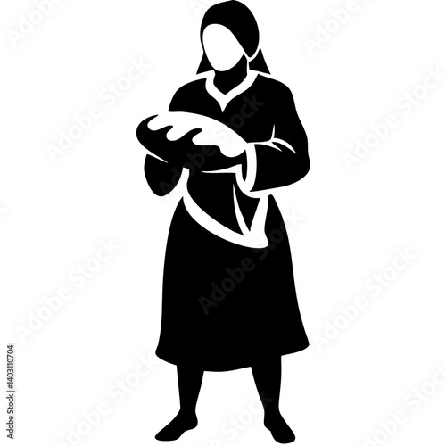 Traditional Woman Holding Freshly Baked Bread Silhouette for Culinary Themed Designs