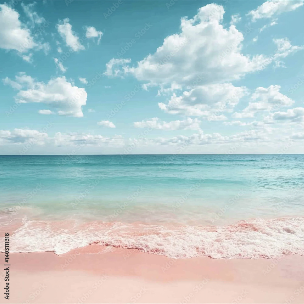 Serene Pink Sand Beach Ocean Sky Summer Vacation Serene Pink Sand Beach Ocean Sky Summer Vacation