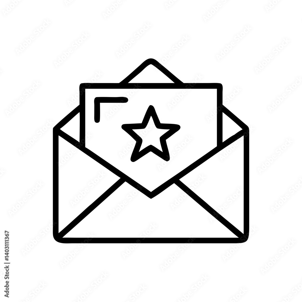 Open Envelope with Letter and Star Symbol Ideal for Greeting Cards and Invitations Open Envelope with Letter and Star Symbol Ideal for Greeting Cards and Invitations