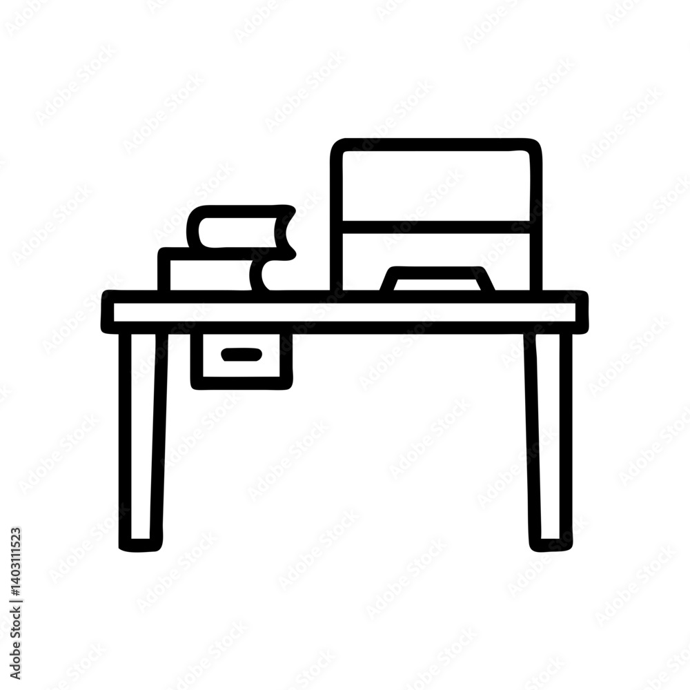 Minimalist Vector Illustration of a Simple Desk with Books and Computer for Home Office Decor Minimalist Vector Illustration of a Simple Desk with Books and Computer for Home Office Decor