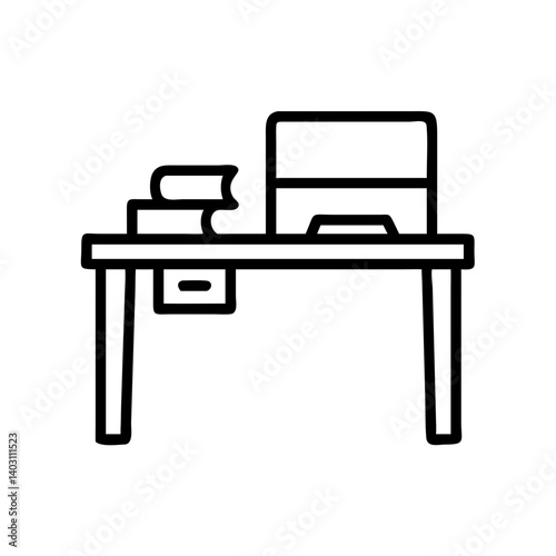 Minimalist Vector Illustration of a Simple Desk with Books and Computer for Home Office Decor