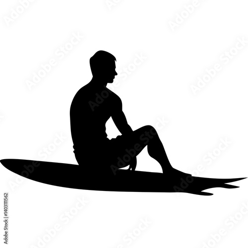 Silhouette of a Surfer Sitting on a Surfboard Perfect for Beach and Ocean Themed Designs