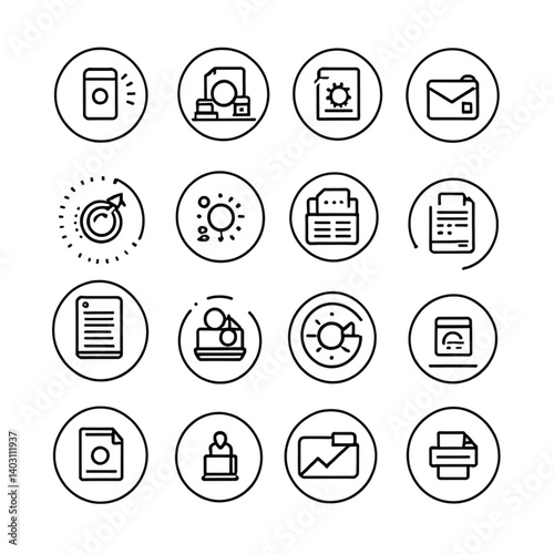 ビジネス書類と分析のモノクロアイコンセット｜Monochrome Business Documents and Analysis Icon Set
