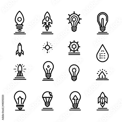 発想と起業を象徴するラインアイコン｜Line Icons of Ideas and Startups