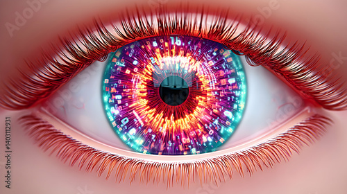 A close-up of a vibrant, digital eye