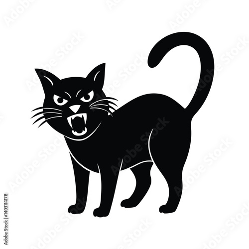 angry cat arched back vector silhouette