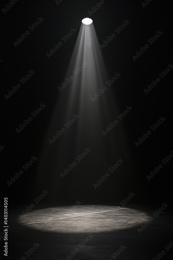 Spotlight shining down creating a bright circle on a dark surface. Spotlight shining down creating a bright circle on a dark surface.