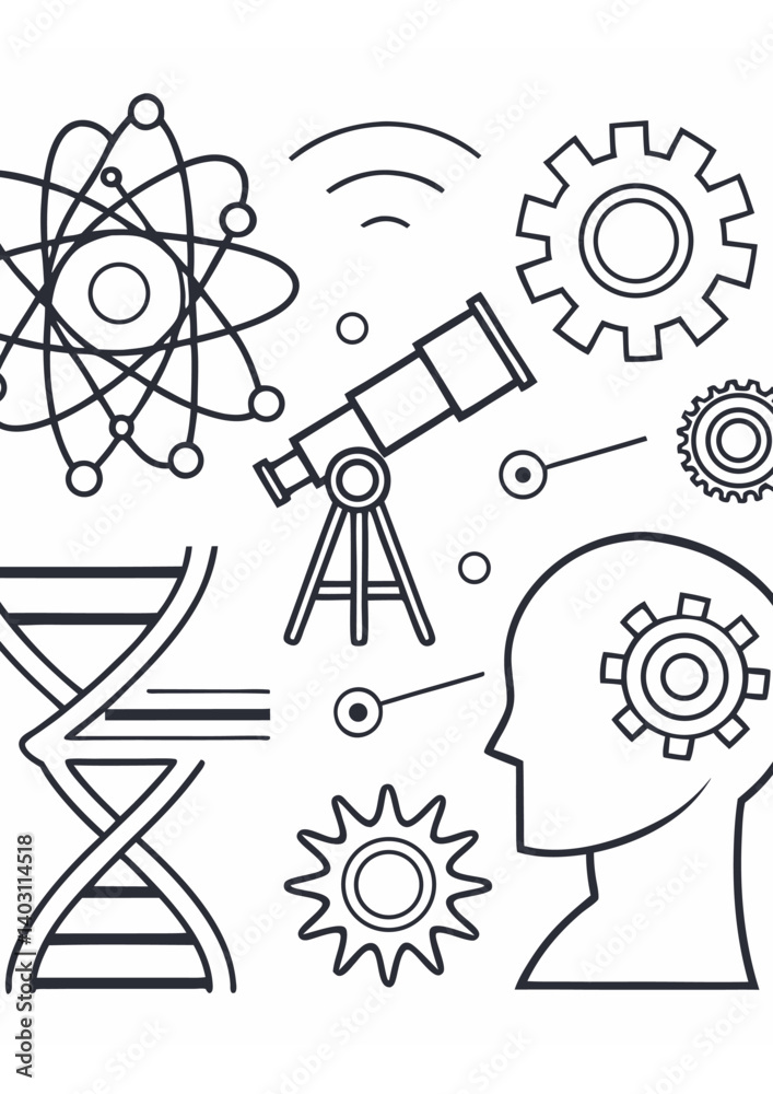 Fototapeta premium Science & Technology Icons — Minimal Line Art Collection