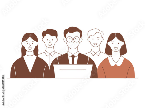 Unified Business Team: A diverse group of businesspeople stands shoulder-to-shoulder, displaying a confident camaraderie and embodying the spirit of collaborative partnership and success.