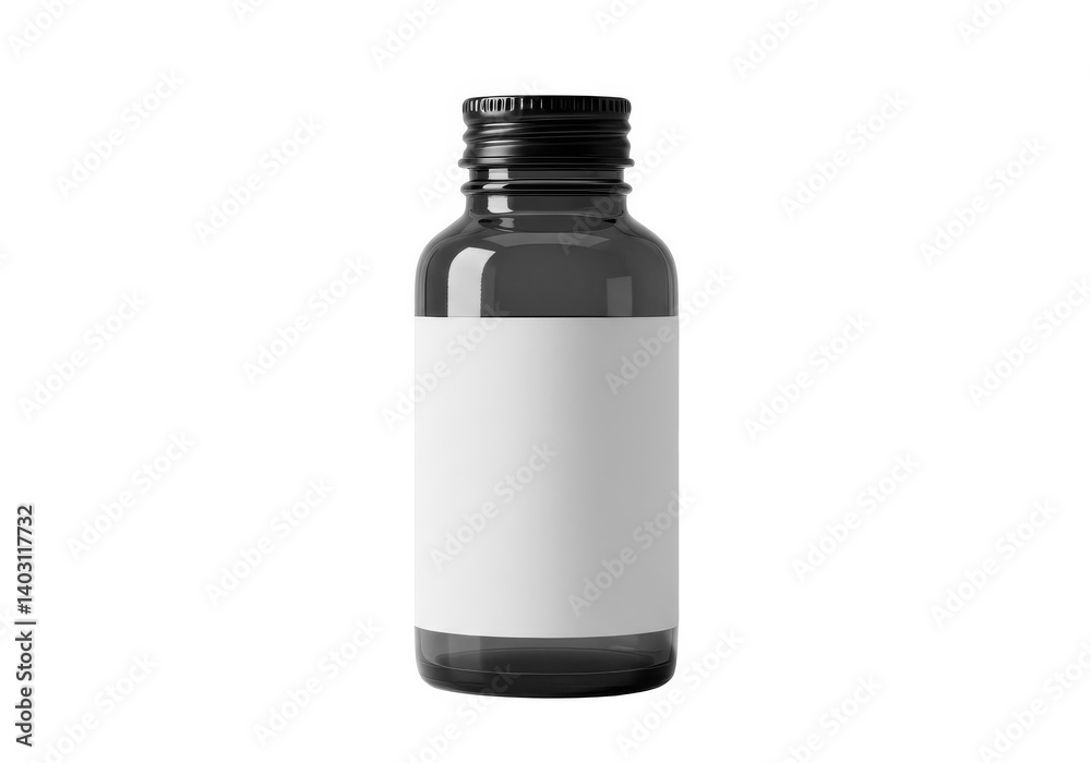 Amber bottle with label mockup for syrup or medicine design isolated on white background Amber bottle with label mockup for syrup or medicine design isolated on white background