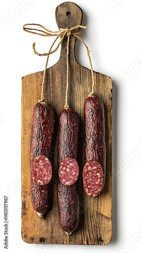 Smoked Sausages on Wooden Board