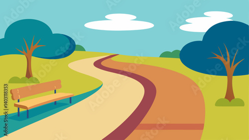 Safe Outdoor Walkways A serene outdoor path that features smooth surfaces and resting benches along the way designed for leisurely walks for seniors with mobility challenges.