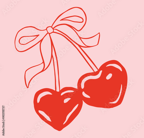 Coquette Cherries with Bow Illustration.