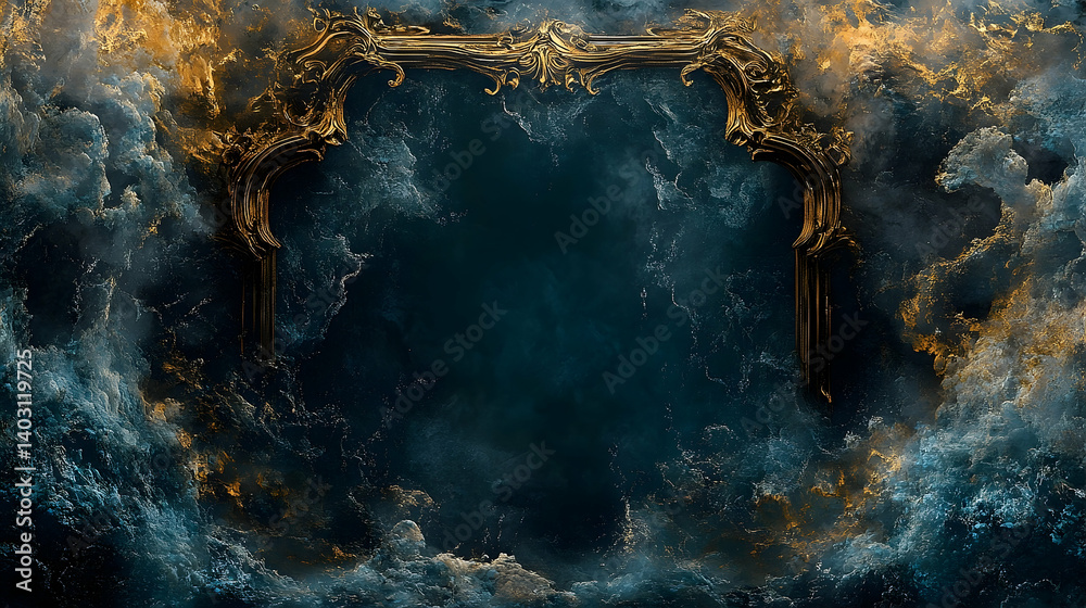 Obraz premium A gilded archway framed by turbulent, golden-hued waves.