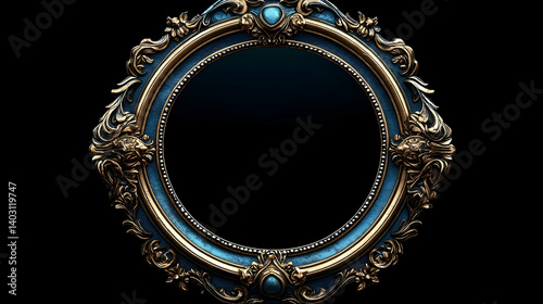 Ornate blue and gold antique style mirror frame.