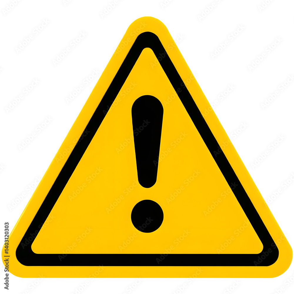 Bright yellow warning sign with a bold exclamation point. Bright yellow warning sign with a bold exclamation point.