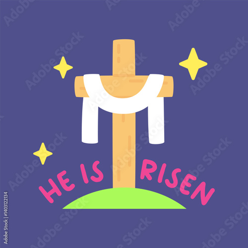 Christian Easter Cross with Draped Cloth and ‘He Is Risen’ Quote