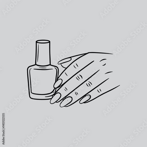 Hand With Manicured Nails And A Bottle Of Nail Polish Minimalist Style