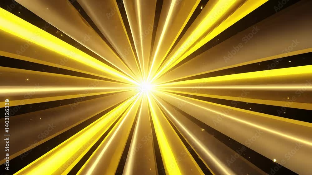 Radiating golden light rays from a central bright point with shimmering bokeh effect, creating an elegant abstract background.