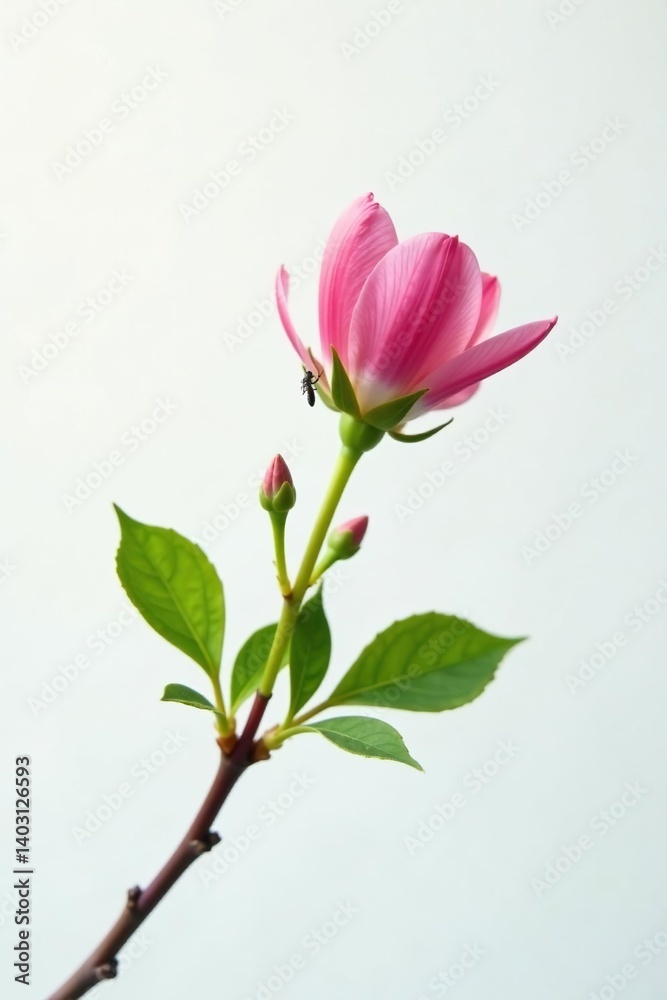 Single branch with small insects on white background, nature, flowers, insect Single branch with small insects on white background, nature, flowers, insect