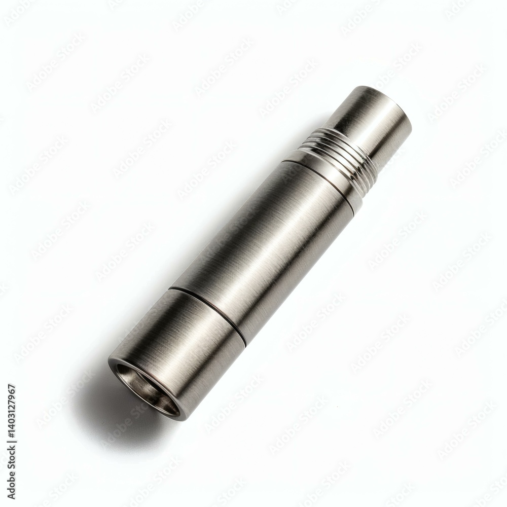 Brushed Metal Refillable Perfume Atomizer on White Background for Travel and Cosmetics Brushed Metal Refillable Perfume Atomizer on White Background for Travel and Cosmetics