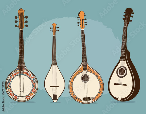 Instrument de musique à cordes Bouzouki en tant qu’objet de la Grèce et illustration vectorielle de symbole culturel traditionnel