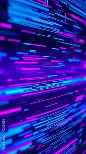 Abstract Digital Lines: Vibrant blue and purple digital lines swirl across a dark background, evoking a sense of movement, speed, and technological advancement.  