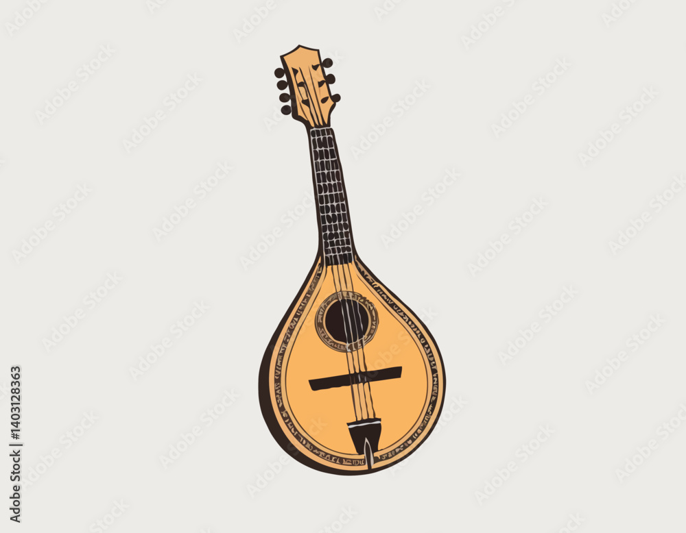 Instrument de musique à cordes Bouzouki en tant qu’objet de la Grèce et illustration vectorielle de symbole culturel traditionnel