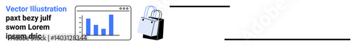 Analytics bar chart pairs with a shopping bag, symbolizing online business, sales, and data tracking. Ideal for e-commerce, retail analytics, market research, business strategies, digital sales