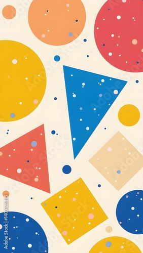 Geometric Harmony: A vibrant composition of abstract geometric shapes and forms dances across the canvas, each one a unique and colorful accent, this piece is a bold celebration of form and color 