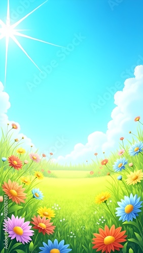 Sunny Meadow with Colorful Flowers