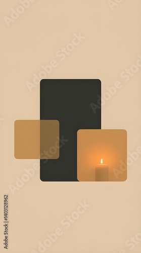 Modern Wall Light with Candle: A modern wall sconce with a minimalist design featuring a single lit candle within a geometric square panel.