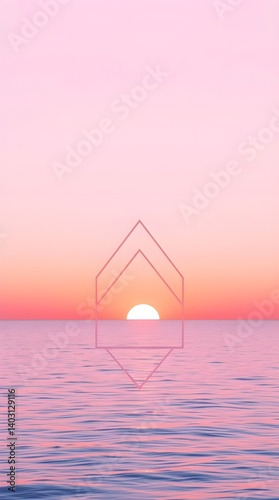 Sunset Serenity: Gentle waves lap against the horizon, mirroring the soft hues of a serene sunset in a tranquil coastal scene, where the sun's radiant glow melts into the calm sea.