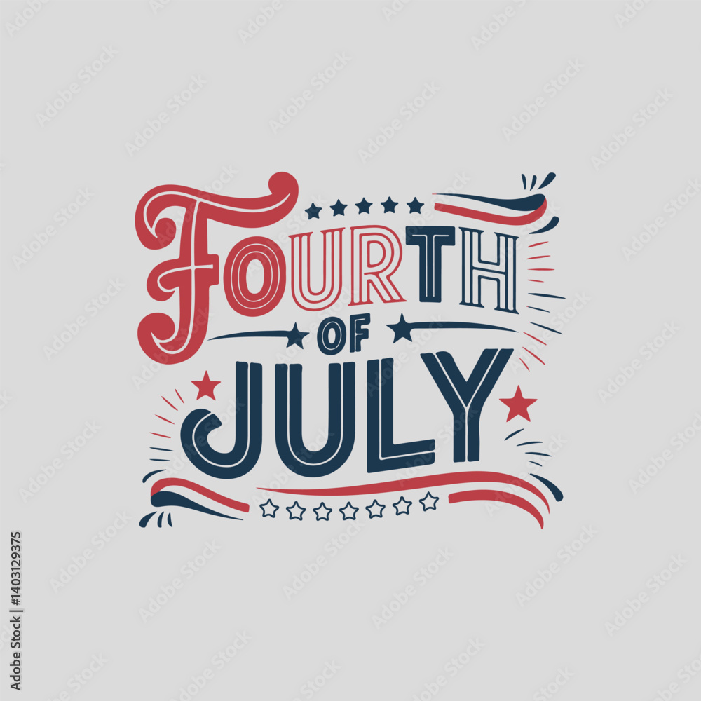 Fototapeta premium Fourth Of July Minimal Typography Vector Art