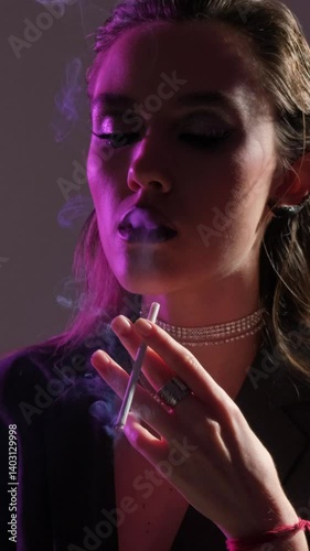 Wallpaper Mural Fashion art portrait of beauty model woman in bright lights with colorful smoke. Smoking girl in neon light. Vertical video. Torontodigital.ca